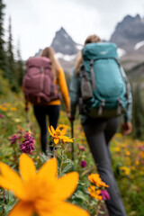 Embark on an Enchanting Hiking Adventure Amidst Vibrant Wildflowers and Majestic Mountains in Nature's Breathtaking Playground