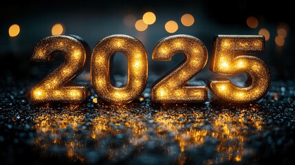Elegant Golden 2025 With Dark Glittering Background