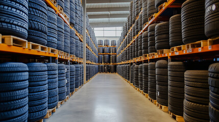 Fototapeta premium Modern methods of storing car tires in a warehouse