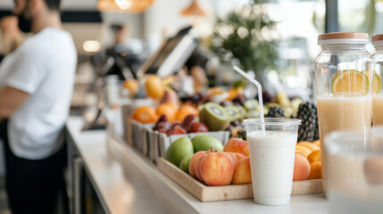 Fresh Juice Bar with Local Fruits and Health-Conscious Customers