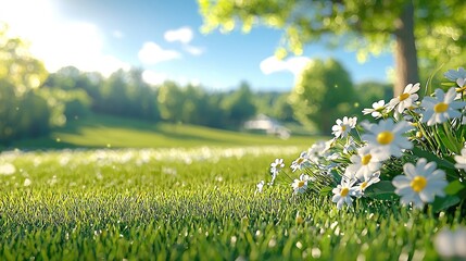 Fototapeta premium Sunny meadow daisies spring park background