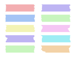 Decorative sticky paper tape collection in pastel colors and torn edges. Decorative scrapbook scotch strip. Ideal for bullet journals, child creative designs, invitations, kids stationery