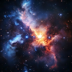 Obraz premium Explosive Nebula in Deep Space with Fiery Clouds