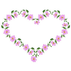 Floral illustration. Heart made of pink flowers. Isolated on a white background.