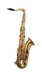 Jazz. One beautiful saxophone isolated on white