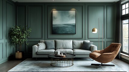 Elegant Living Room Sage Green Walls Classic Interior Design