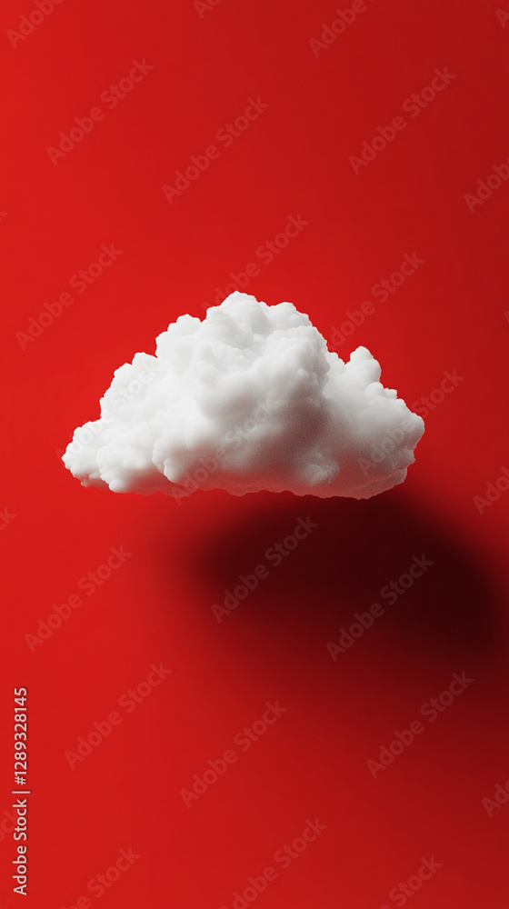Poster a fluffy white cloud floating against a red backdrop, symbolizing simplicity, serenity, and minimali