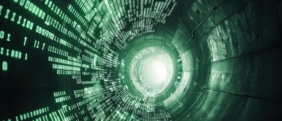 Obraz premium A vibrant tapestry of binary code, a digital matrix teeming with the lifeblood of information, pulsates with the energy of data flowing through a vast network of interconnected computers and 