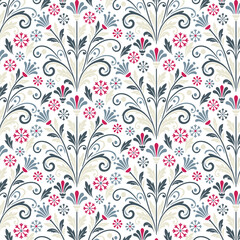 floral pattern with garden inspired floral motifs and elegant ornamental foliage for seamless surface prints
