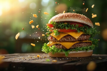hamburger on a wooden background