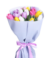 Bouquet of beautiful bright tulips isolated on white