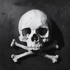 A painted skull with crossed bones against a dark background