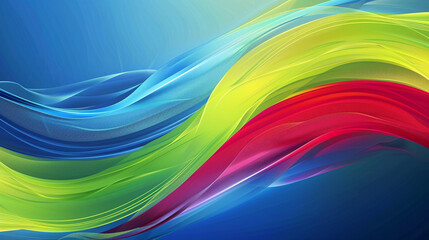 A dynamic abstract wave design with cascading curves in bold shades of pink, turquoise, and golden yellow.