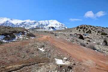 Snowy mountain landscape. High quality photo