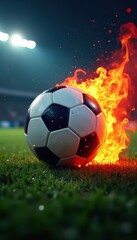 Fototapeta premium Football field ablaze with blazing soccer ball , soccer, burning, sport