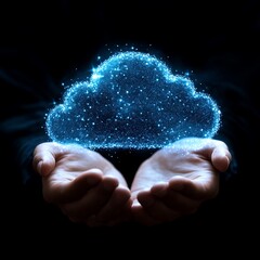 Hands holding digital cloud, futuristic