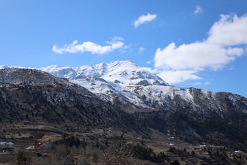 Snowy mountain landscape. High quality photo