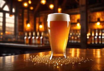 captivating close craft beer embellished crystal clear glass luscious foam topping rich golden hues, amber, bubbly, bubbles, beverage, clarity