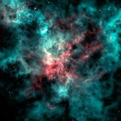 Fototapeta premium A vibrant cosmic nebula with swirling gas clouds and glowing dust. The luminous red and blue hues create a breathtaking deep space scene, capturing the beauty and mystery of the universe.