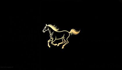 Fototapeta premium Gold-on-black silhouette of a galloping horse with elegant curves, symbolizing luxury and exclusivity for equestrian brands.