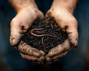 Hands Holding Soil with Worm