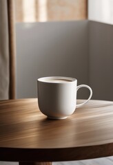 Obraz premium minimalist view empty coffee cup poised elegantly rustic wood capturing essence simplicity tranquility captivating scene, wooden, tabletop, drinkware