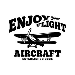 vector design of t-shirt and airplane emblem logo black white