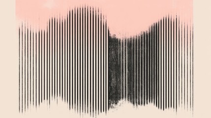 A striped black and pink abstract artwork with vertical lines