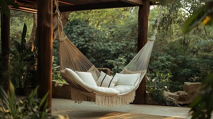 Tropical Relaxation in Wooden Porch Swing