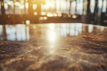 Polished marble surface golden streaks blurred interior product display luxury backdrop
