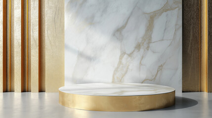 Golden pedestal marble platform elegant product display luxury presentation stage set