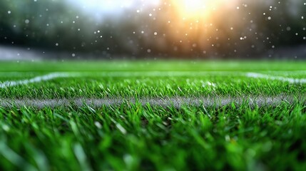 Naklejka premium Dynamic view of an American football field capturing the thrill of the game during a bright afternoon