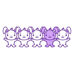 Naklejka premium 5 Rabbit Friends Difference Be Different Quote Fun Design Lover Art Vector Illustration Card T-Shirt Poster Sticker Graphic Print Decorative Drawing Isolated Logo Decoration Symbol Creative Cool Style