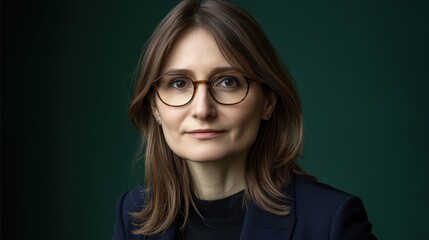 Fototapeta premium Portrait of a smiling businesswoman looking at camera against green background. 