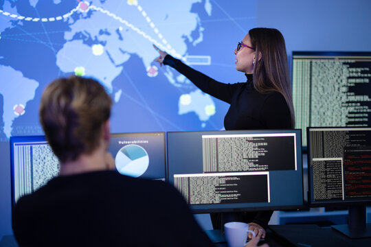 Professional cyber security team working to prevent security threats, find vulnerability and solve incidents