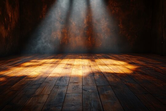 Dramatic Wooden Floor with Dramatic Lighting in a Dark Room
