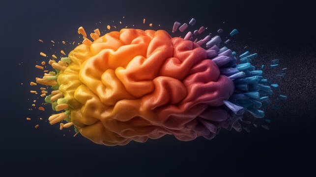 Brain Exploding in Colorful Fragments Symbolizing Neurodiversity. Generative AI