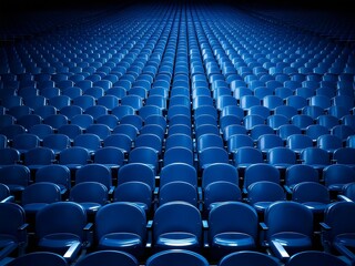 Naklejka premium Rows of blue stadium seats creating a symmetrical pattern in empty stands