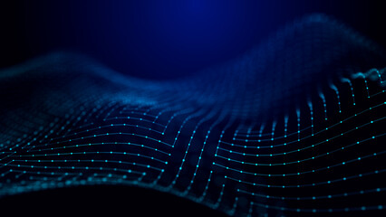 Wave of dots and weave lines. Abstract background. Network connection structure.