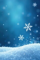 Delicate snowflakes gently fall on a snowy blue background, snow, snowflakes, frozen