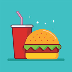 Fast Food Combo: Burger and Soda Cartoon Art Illustration Vector Design