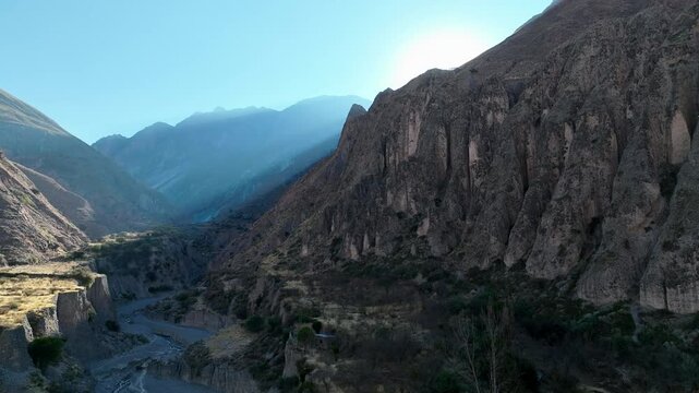 Dron en Iruya, pueblo de Salta, norte de Argentina