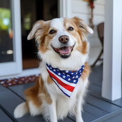 Patriotic Pup: Adorable Border Collie in USA Bandana