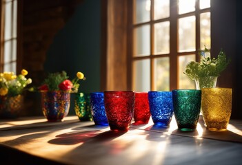 Fototapeta premium vivid eye catching sets colorful beverage cups perfect enjoying your favorite drinks style elegance, vibrant, kitchen, tableware, ceramic, modern, elegant