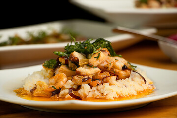 Shrimp with rice and some cilantro on top