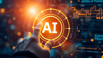 Fototapeta premium Advanced AI Interface with Futuristic Holographic Touch