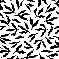 Vector seamless pattern with hand drawn leaves. Cute botanical design for wrapping paper, textile, wallpaper, fabrics and backgrounds.