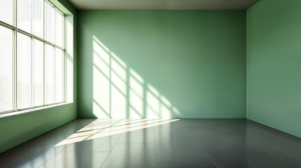 Obraz premium Empty Room with Mint Green Walls and Sunlight Through Window