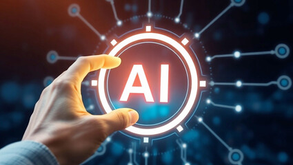 Advanced AI Interface with Futuristic Holographic Touch