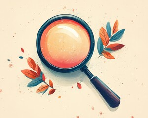 A large magnifying glass with a minimal design on a light cream background 